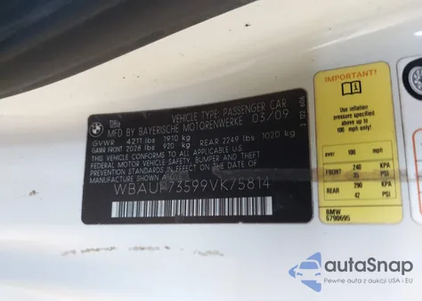 2009 BMW 128I from USA, damaged, VIN WBAUP73599VK75814